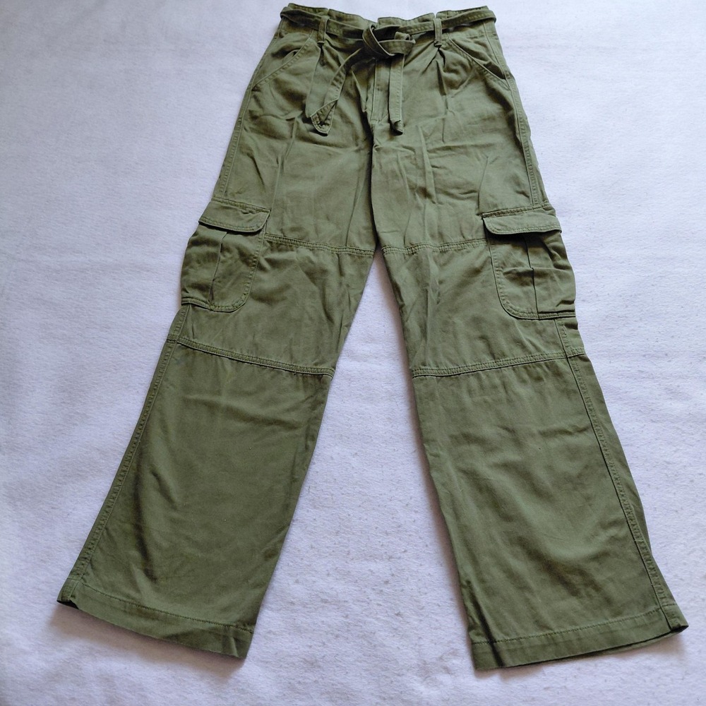 Forever 21 Women Olive Green Cargo Pants Size L Wide Leg Utility Streetwear Y2K